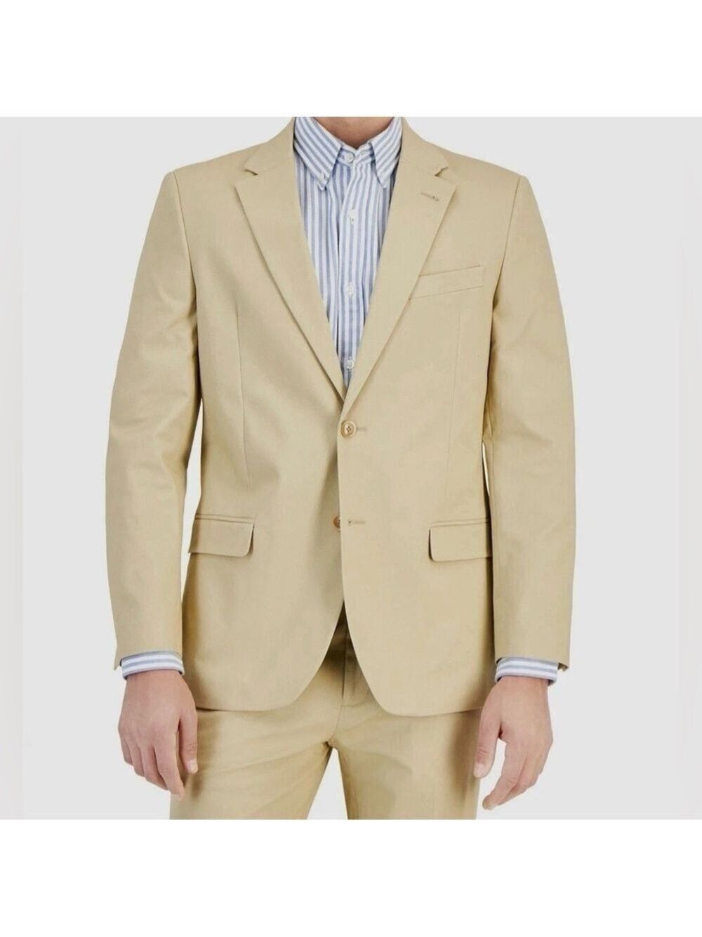 Nautica Gaff Mens Modern-Fit Cotton Stretch 2 Piece Suit Solid Tan Jacket Pants